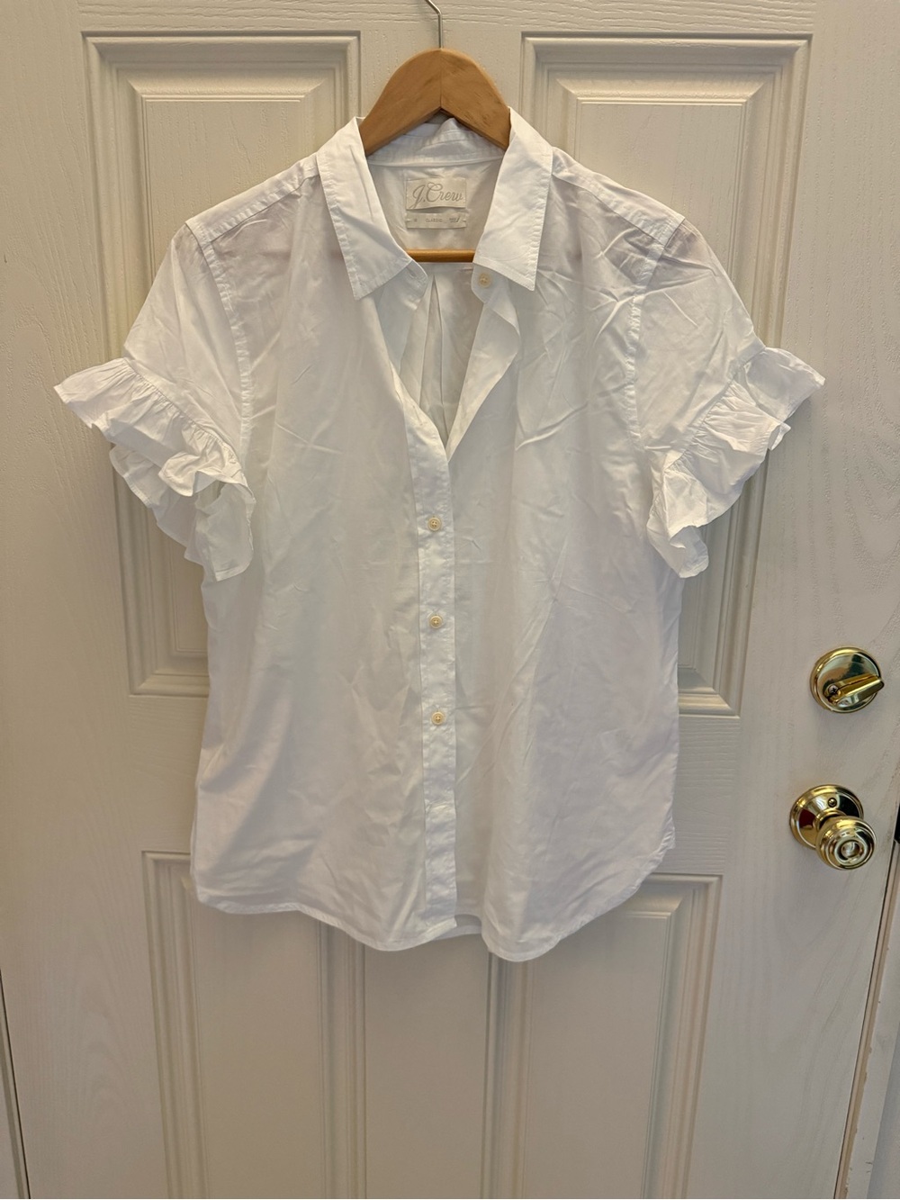 Jcrew Classic White Button-Down Ruffle Sleeve Top - Picture 3 of 6